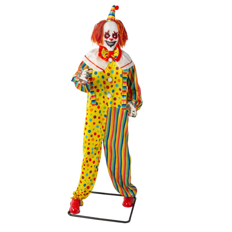 6 Ft Light-Up Multicolor Clown Halloween Decoration with Moving Arms