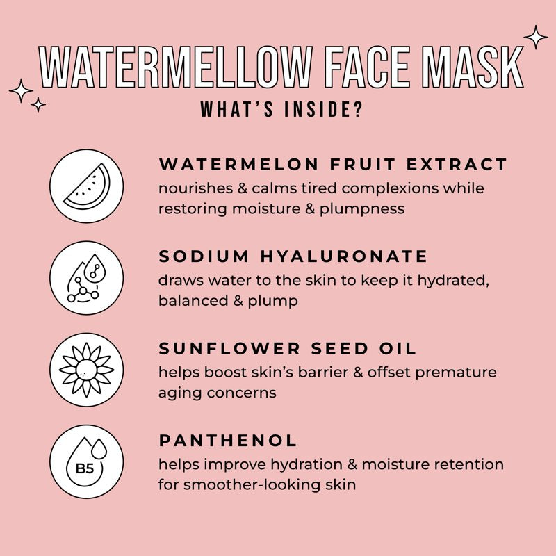Watermelon Hydrating Sheet Face Masks - 5 Pack for Dewy Glowing Skin