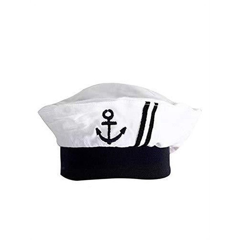 Blue Baby Boy Marine Sailor Cotton Romper Set with Hat & Necktie - 3-6 Months