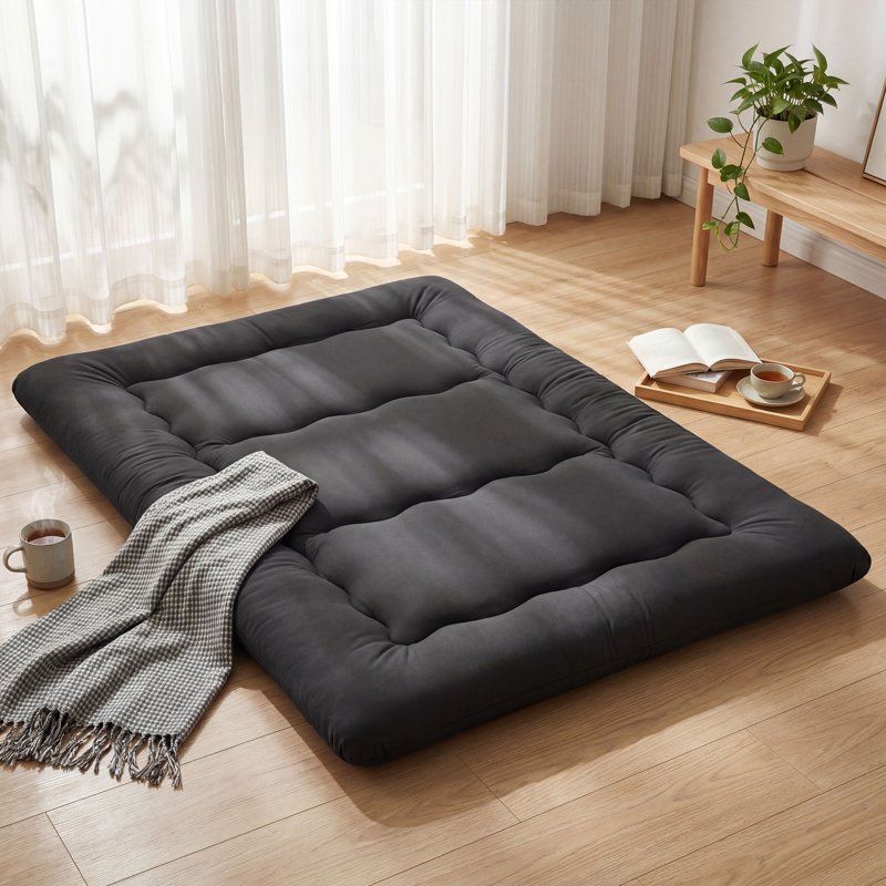 EDX Japanese Floor Futon Mattress Twin Black Foldable Tatami Bed with Storage