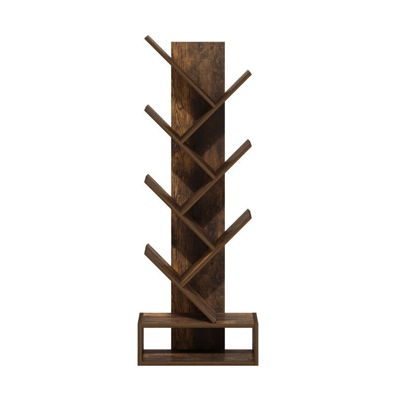 Tree Bookshelf - 7-Tier Floor Standing Bookcase with Amber Pine