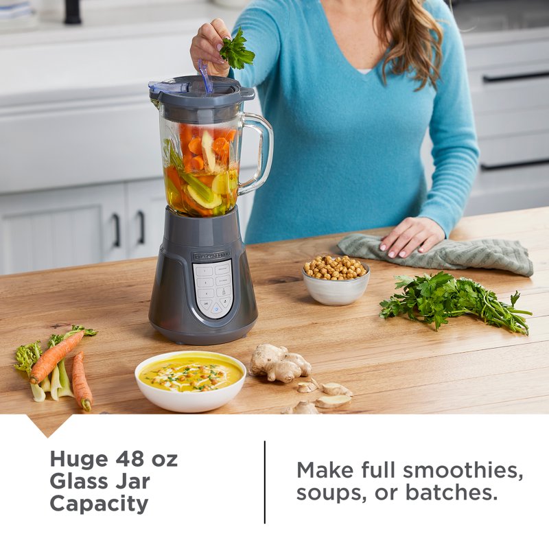 Quiet Countertop Blender - 1000W, 48 oz Glass Jar & 24 oz Personal Travel Jar