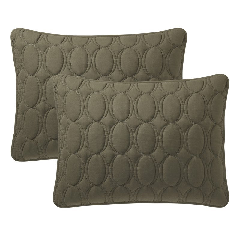 King Olive Geometric Quilt Set with Circles - 3-Piece Bed Comforter and Shams