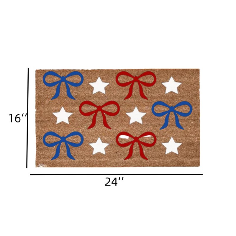 Patriotic Door Mat 4th of July Bow & Star Welcome Non Slip Floor Mat 16x24in - Festive Front Porch Decor