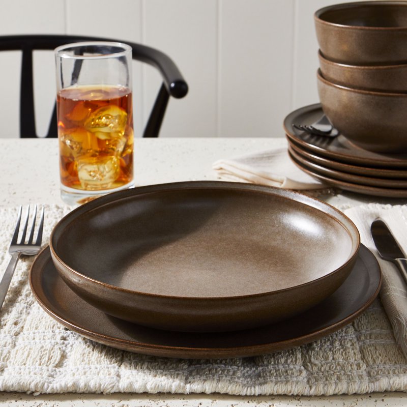 10.25-Inch Brown Stoneware Dinner Plate - Unique Reactive Glaze