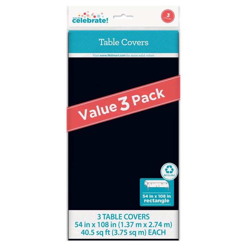 Black Rectangular Plastic Table Covers - 3 Pack, 54 x 108 Inches