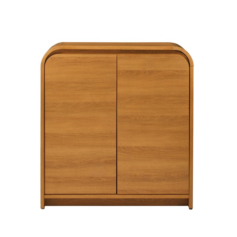 Warm Honey Curved Accent Cabinet with 2 Doors & 3 Shelves