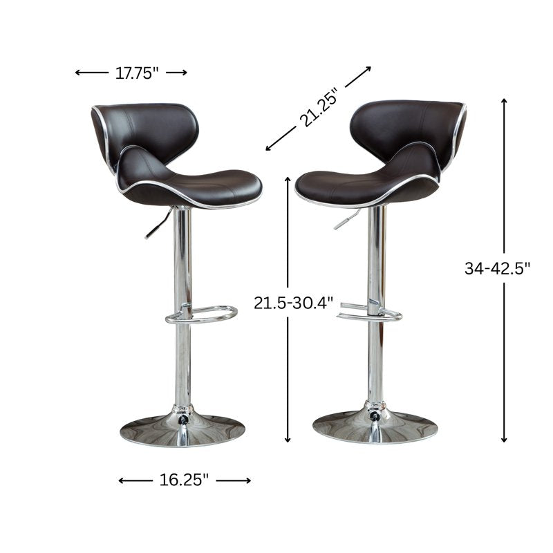 Adjustable Swivel Bar Stool with Chrome Base - Brown, Set of 2