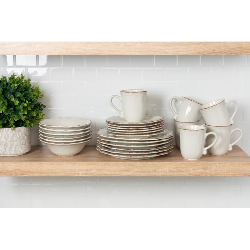 Stoneware Dinnerware Set - 24 Piece, Off-White
