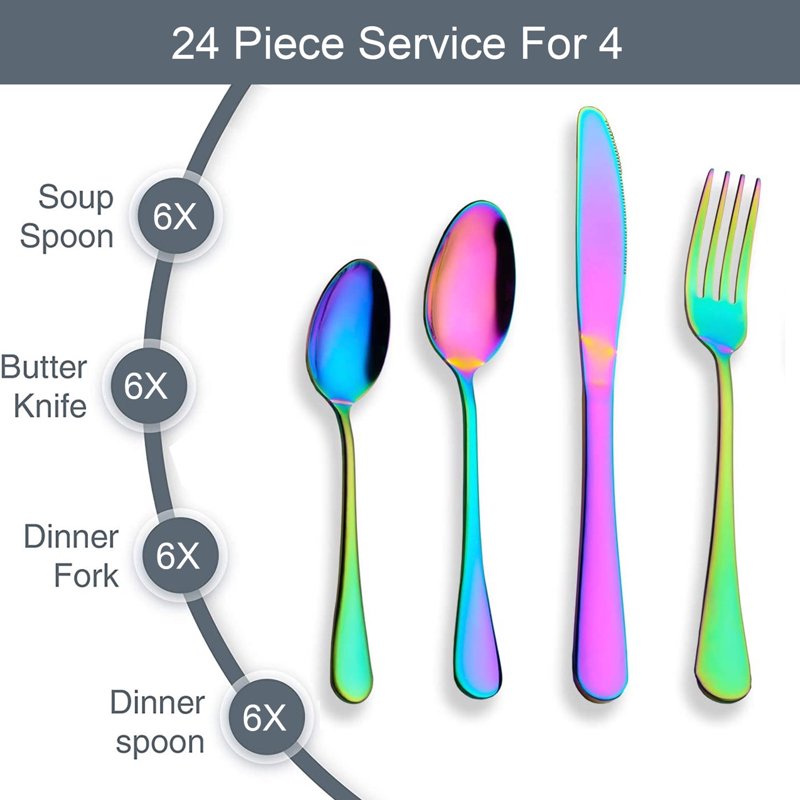 24-Piece Colorful Stainless Steel Flatware Set - Service for 6