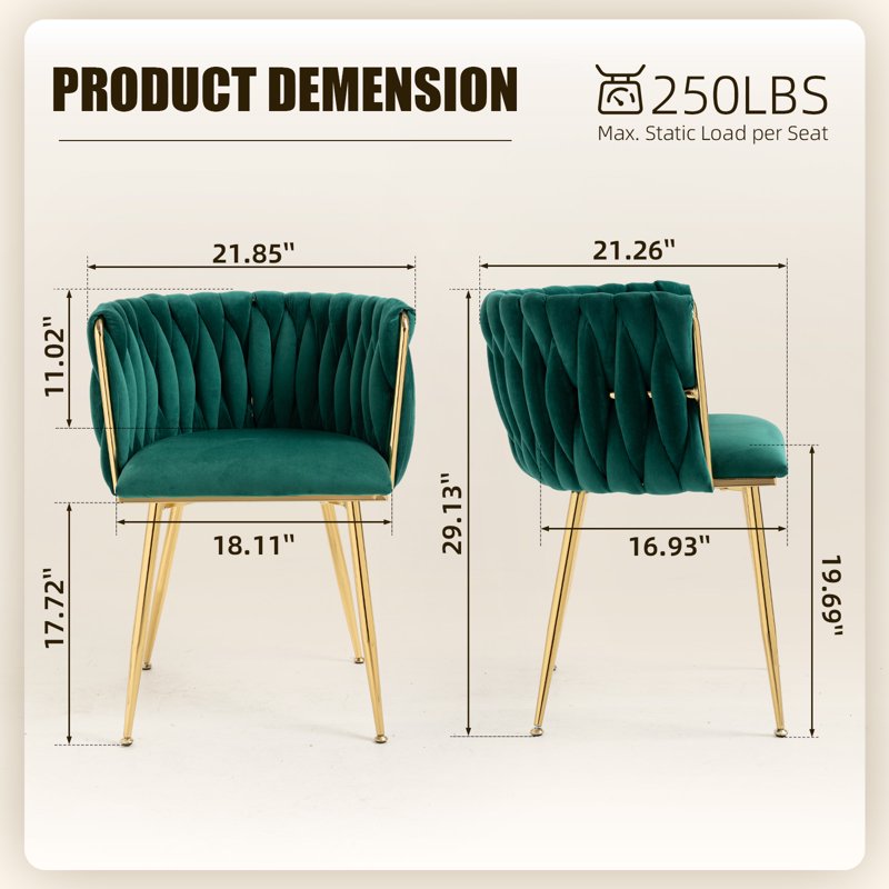 Velvet Dining Chairs Set of 6 with Metal Legs - Green
