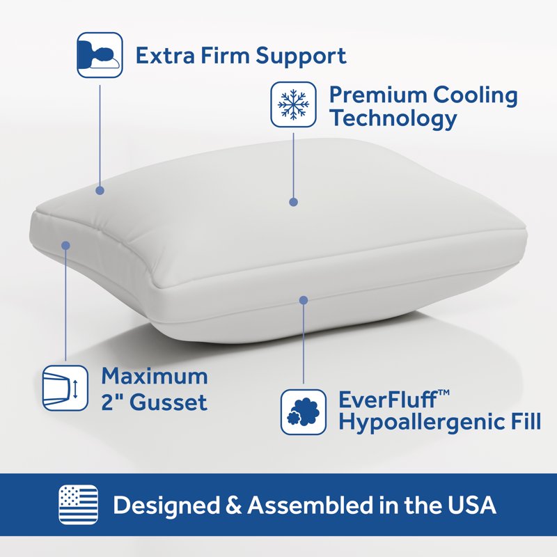King Cooling Support Bed Pillow - Extra Firm, Hypoallergenic, Washable