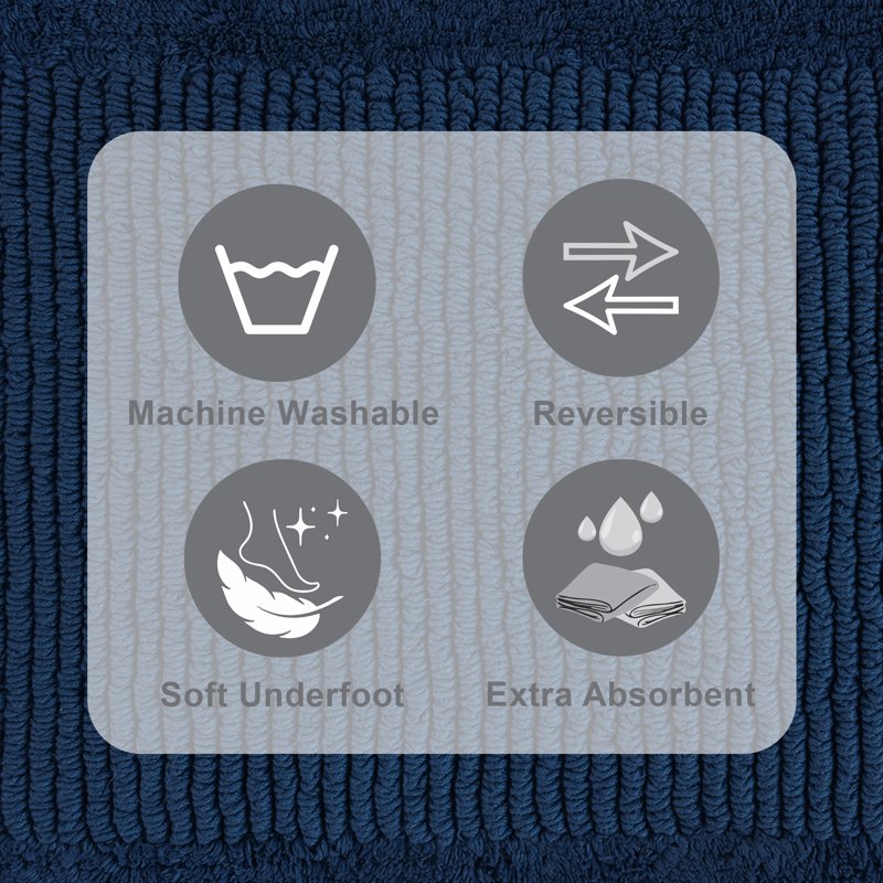 Hotel Style Egyptian Cotton Reversible Bath Rug - Blue, 21 x 34 Inches