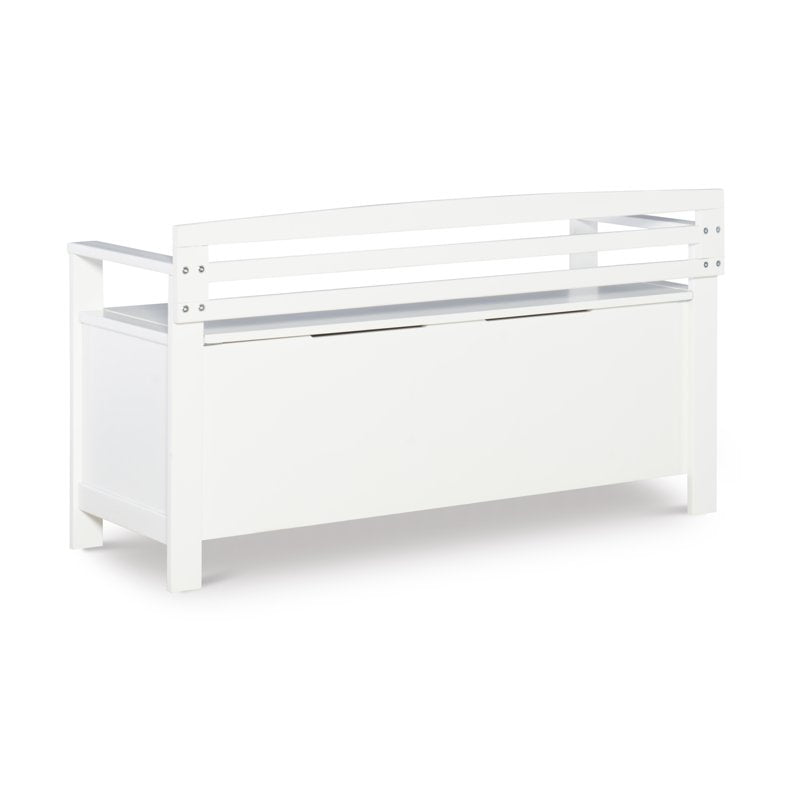 White Ladderback Storage Bench with Flip-Top Lid
