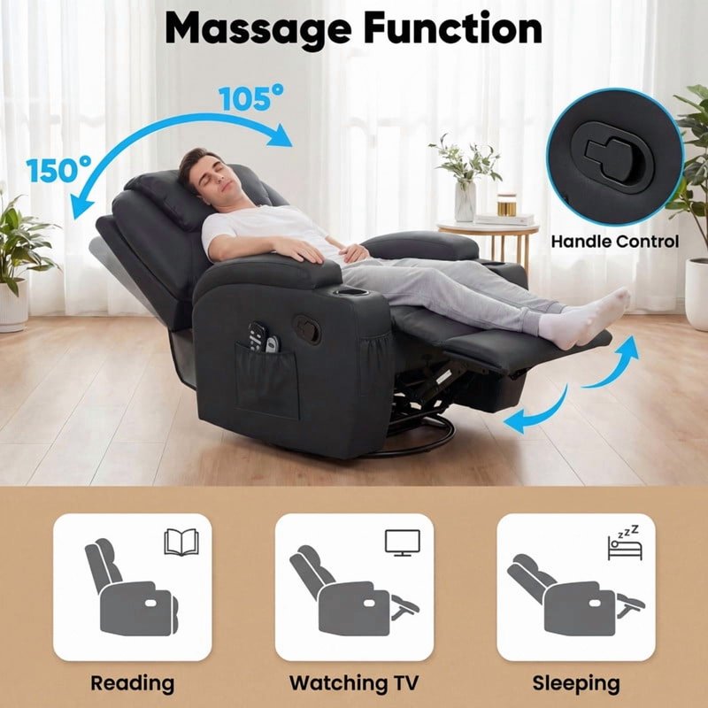Swivel Rocker Recliner Chair with Massage - Multiple Colors