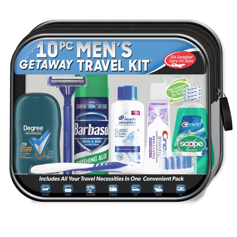 10-Piece Men’s Travel Grooming Kit - TSA Compliant Toiletries Set