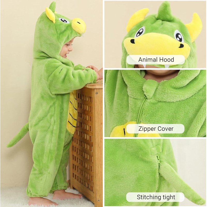 Unisex Baby Dinosaur Costume Romper - Green, 24-30 Months, Winter Flannel