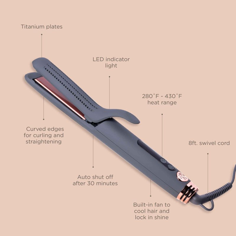 Ceramic Tourmaline Flat Iron and Curling Iron Set with Heat Protectant