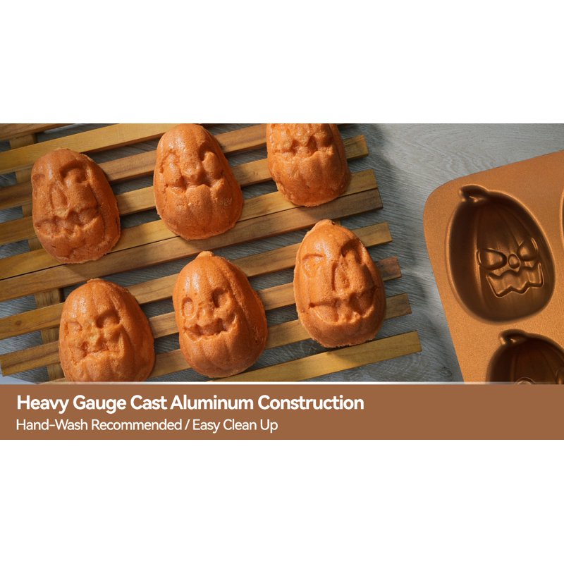 Pumpkin-Shaped Baking Pan 6-Cavity Cast Aluminum Halloween Cake Mold