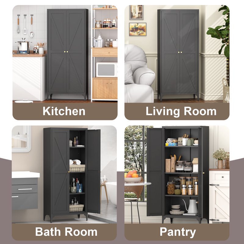 65" Tall Metal Storage Cabinet with Adjustable Shelves - Black