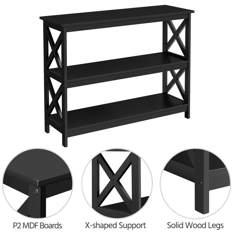 3-Tier Wooden Console Table with Storage Shelves and Power Outlet