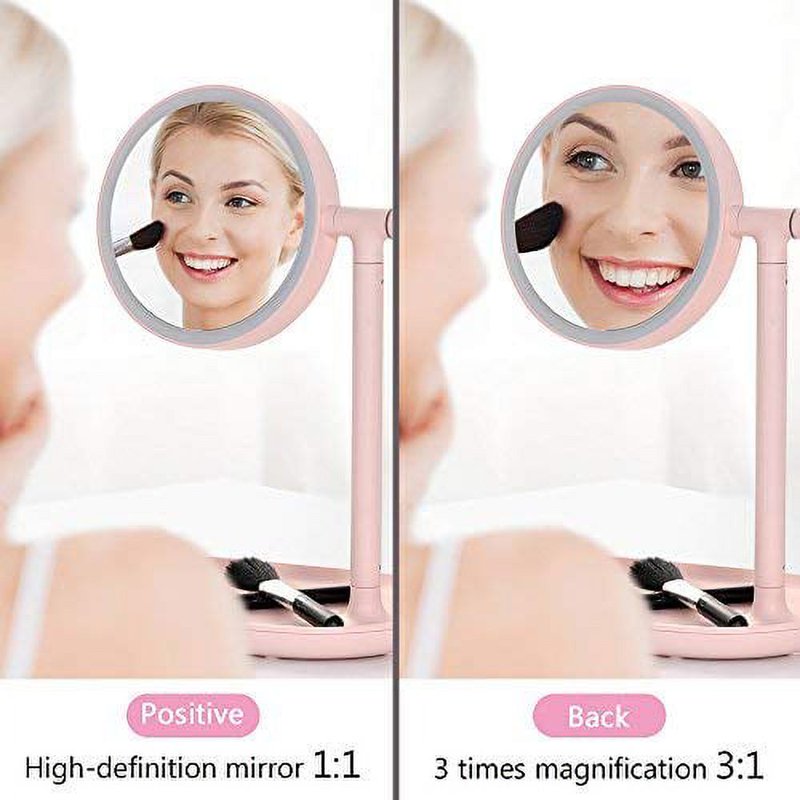 LED Lighted Vanity Mirror with Cosmetic Organizer Tray - Pink