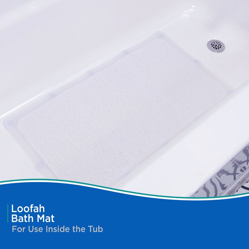 Loofah Shower Mat with Suction Cups - 29 x 17 Inches, Clear Frosted