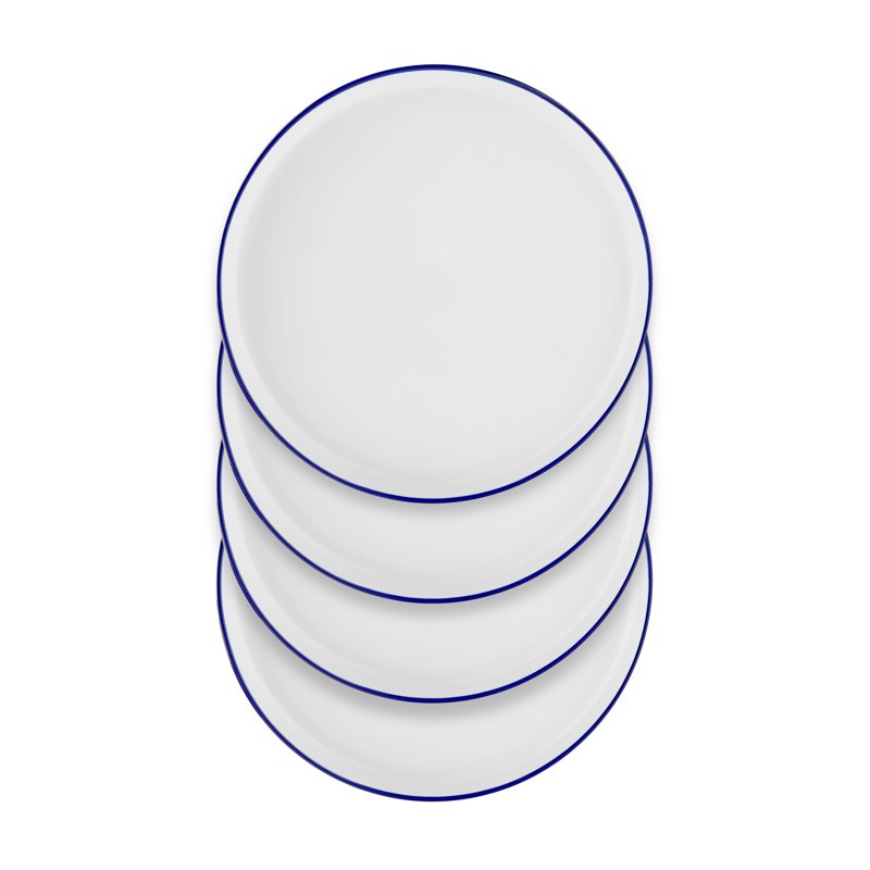 Blue Rim Stoneware Dinner Plates - Set of 4, 10.1 in