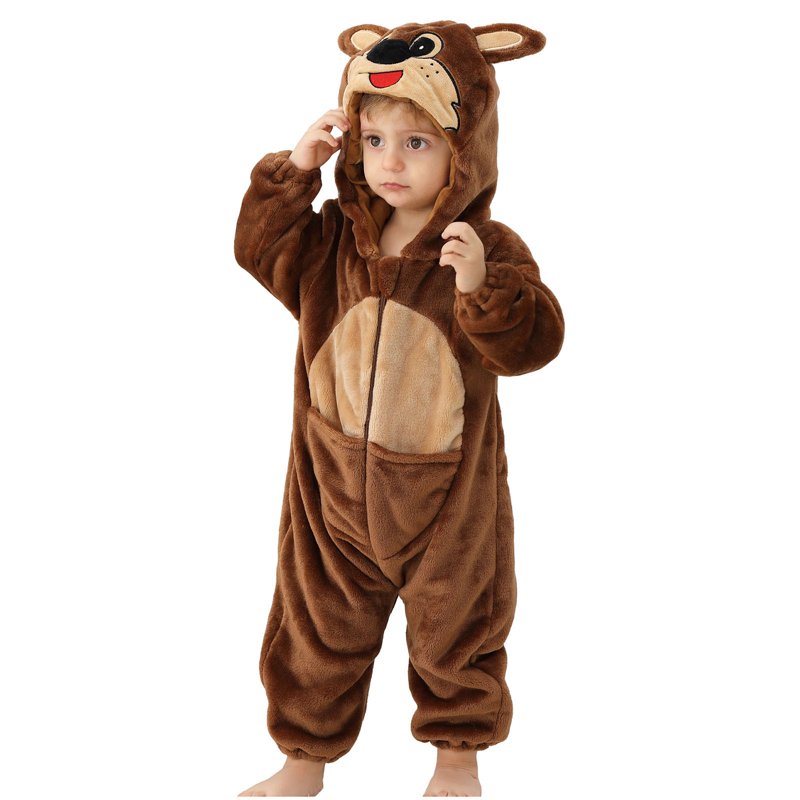 Unisex Flannel Romper for Toddler Boys Girls Brown 6-12 Months Q Variation