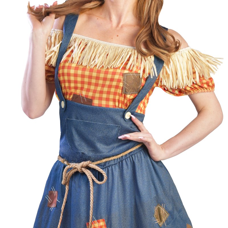 Women's XL Cornfield Cutie Halloween Costume - Sassy Scarecrow Dress & Hat