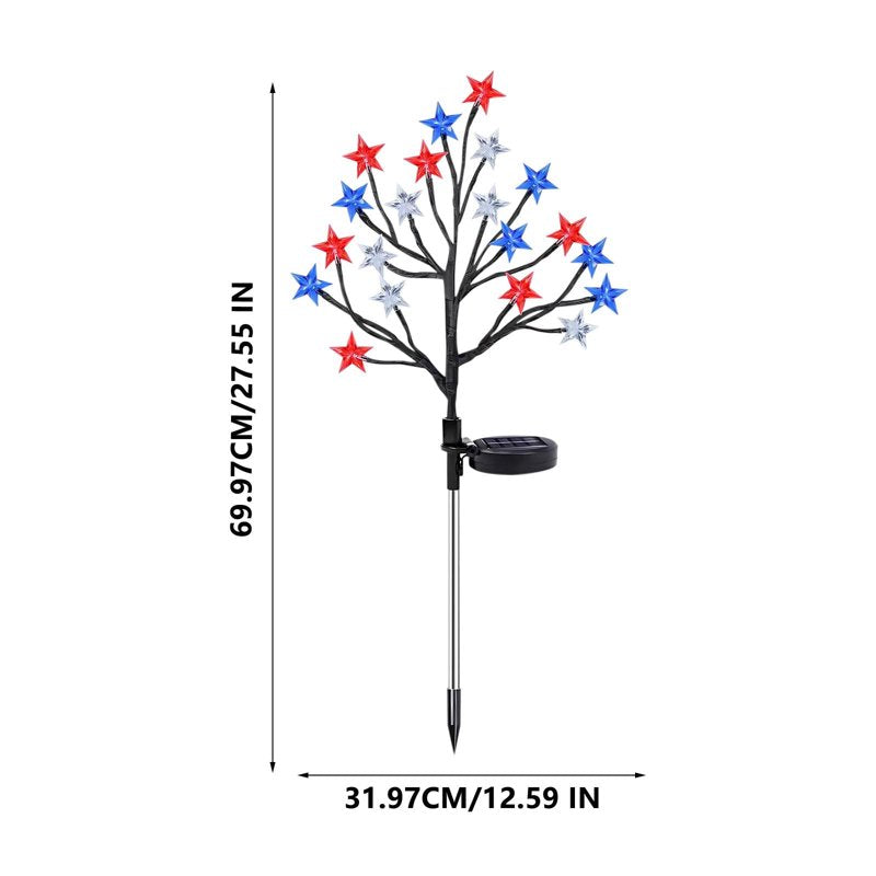 Patriotic Solar Garden Lights - 2 Pack 4th of July Red White Blue Star Outdoor Decor G
