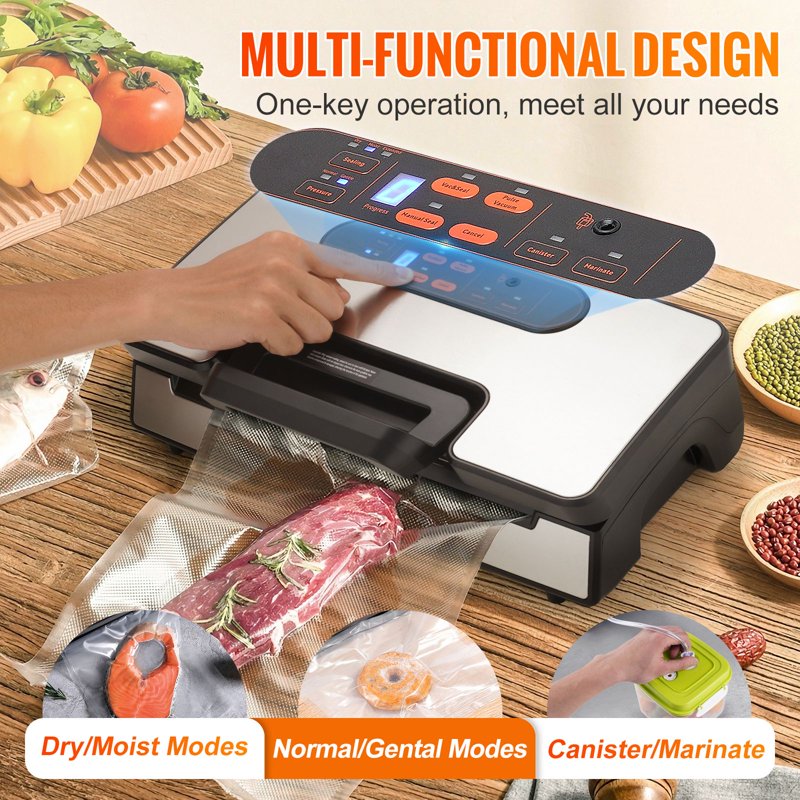 Vacuum Sealer Machine with Dual Pumps & Sealing Strips - 130W