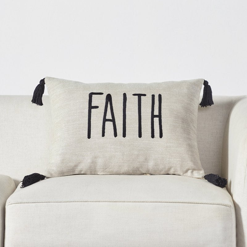 Lumbar Throw Pillow with Faith Text - Tan & Black, 14 x 20 Inch - Indoor Decor - Variation of THIS listing