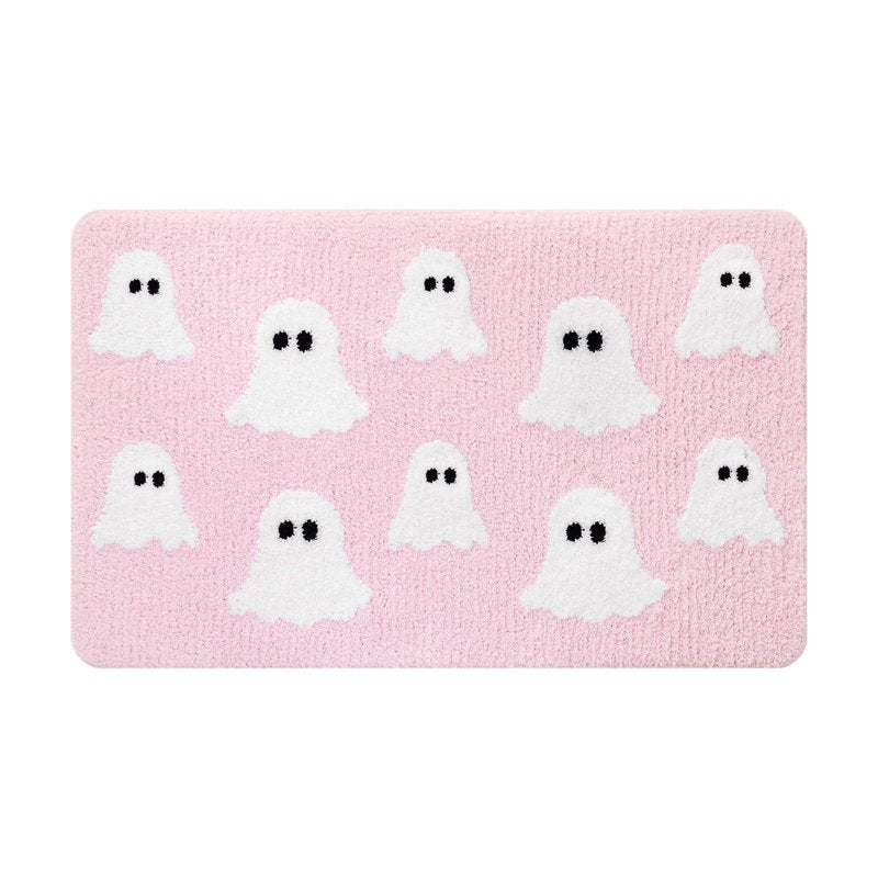 Pink Halloween Ghost Doormat 16x24 Inch Non Slip Crystal Velvet Entry Rug - Decor_A2