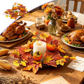 Fall Pumpkin Candle Ring with Maple Leaves - Rustic Autumn Wreath for Pillar Candles - Variation #34