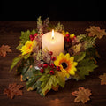 Fall Sunflower Candle Ring - Harvest Floral Mini Wreath for Pillar Candles & Decor - Variation #7