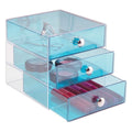 Aqua Plastic 3-Drawer Vanity Organizer - BPA-Free Storage for Jewelry & Cosmetics