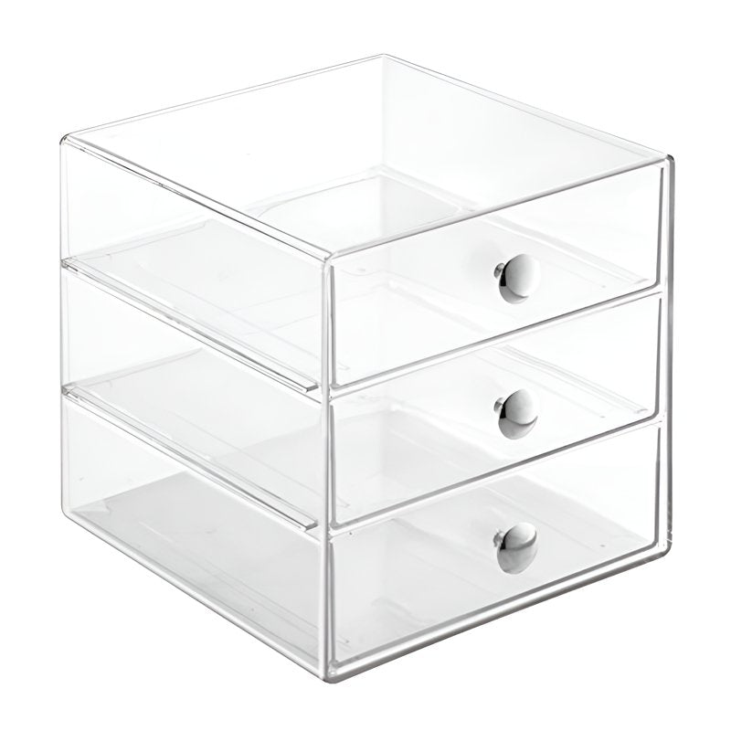 Clear 3-Drawer Vanity Makeup Organizer with Chrome Knobs