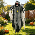 Halloween Hanging Grim Reaper Decoration - Black Skeleton Ghost with LED Eyes & Sound - 5.7 ft