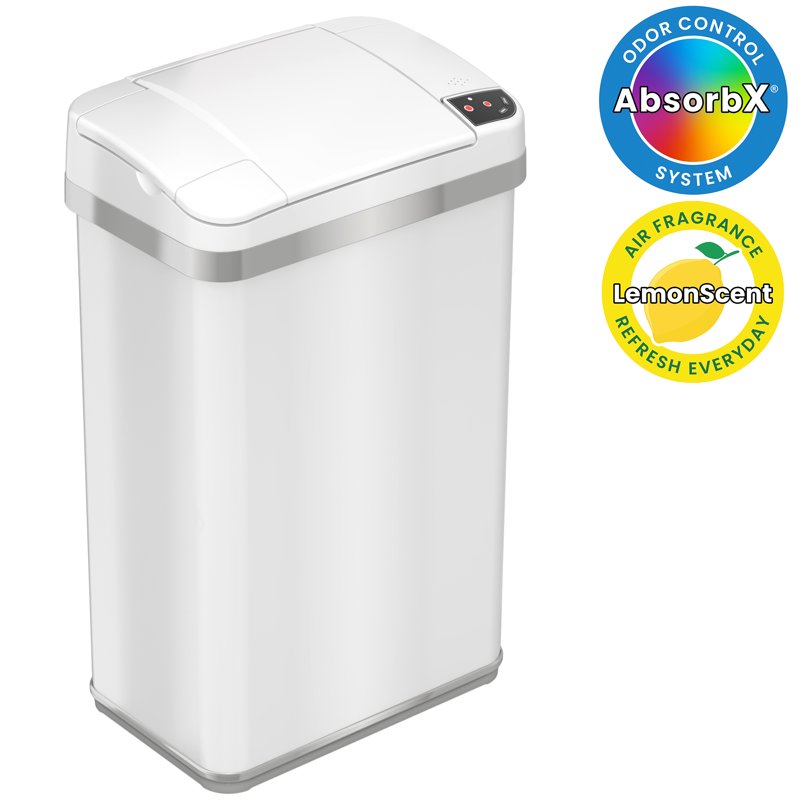 4-Gal Sensor Trash Can with Deodorizer - Pearl White