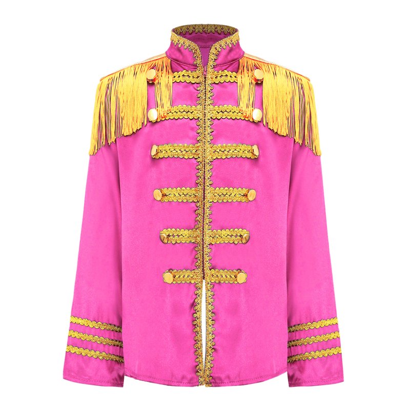 Kids Boys 1960s British Pop-Star Shirt Long Sleeve Zipper Jacket Pink Age 8 - Retro Rock Costume