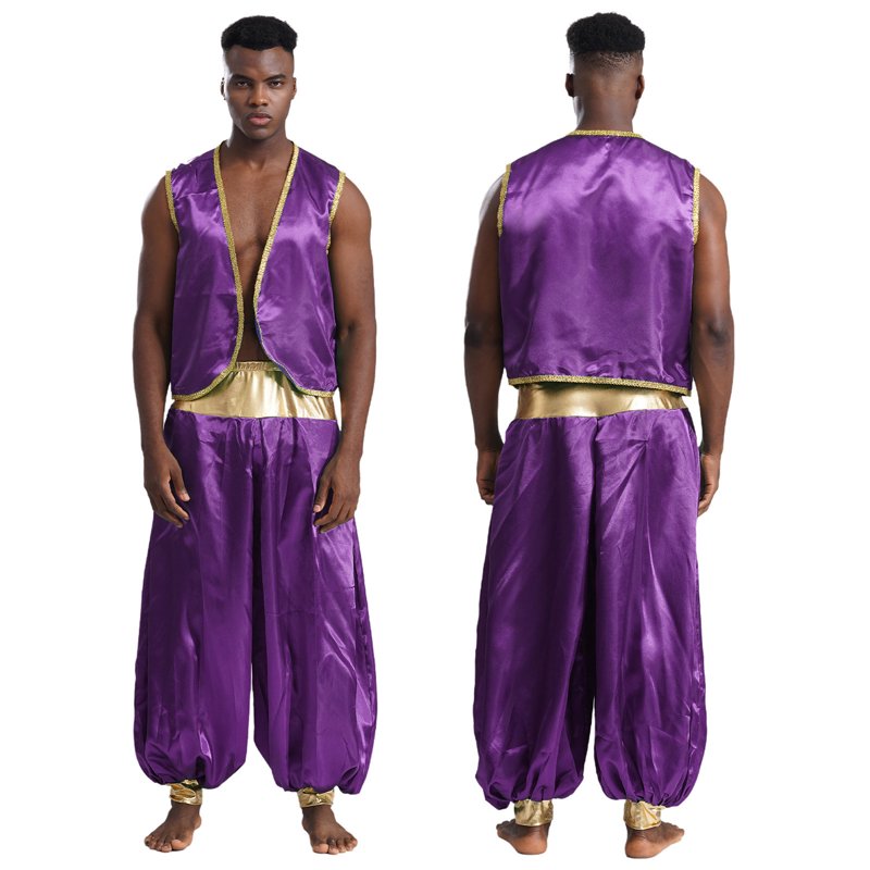 Men's Arabian Prince Costume Set - Dark Purple, 3XL Halloween Stage Cosplay