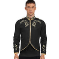 Men's Medieval Royal Prince Costume Coat - Victorian Gold Embroidered Black XXL