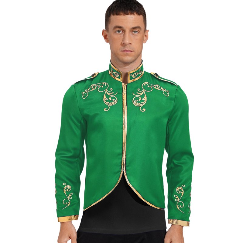 Men's Medieval Prince Costume Coat - Green 3XL Royal Renaissance Embroidered