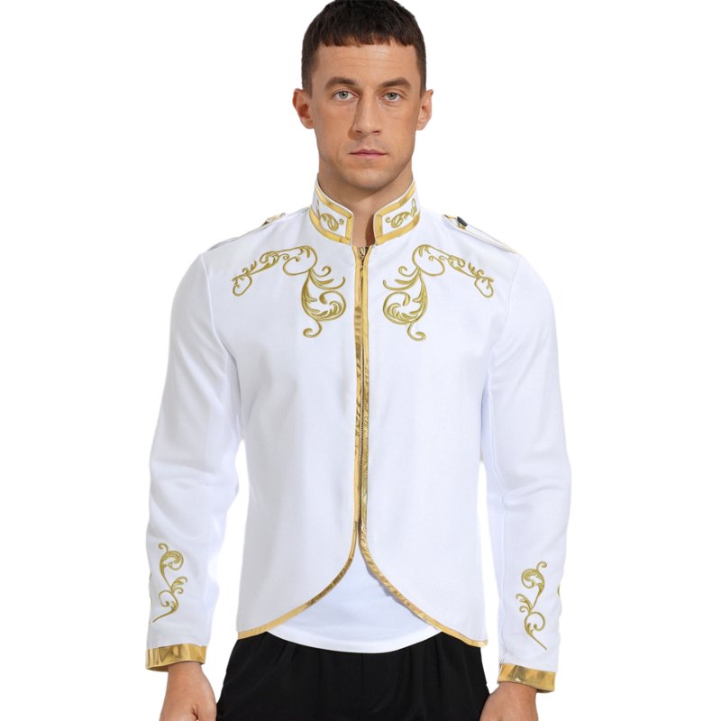 Men's Medieval Prince Costume Coat - White XXL Renaissance Royal Embroidered