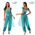 Women’s Princess Cosplay Jumpsuit Belly Dance Romper with Headwear - Turquoise S