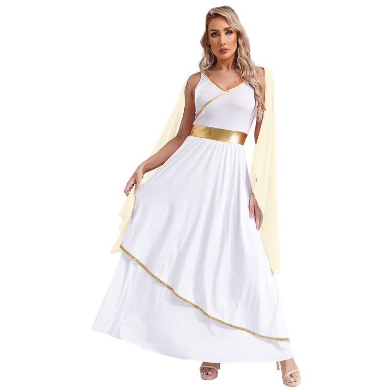 Women's Greek Roman Goddess Costume Toga Dress Champagne XL - Fancy Dress Halloween