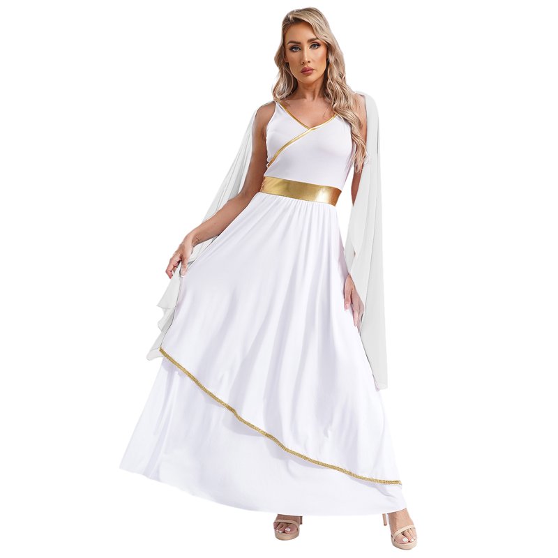 Greek Roman Goddess Costume for Women - White S Toga Dress Halloween Fancy Dress