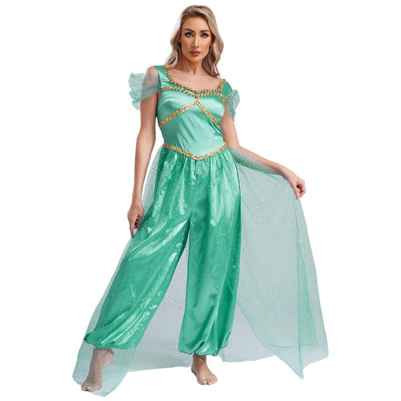 Women’s Shiny Sequin Belly Dance Jumpsuit - Turquoise, Size L