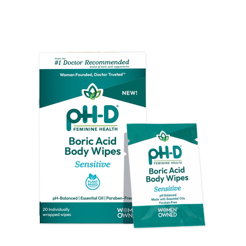 Boric Acid Feminine Body Wipes, pH-Balanced Travel Wipes, 20 Count